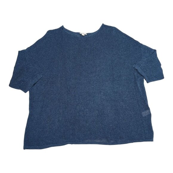 J. Jill Sweater Womens Size 3X Blue Open Knit Linen Blend Pullover - Picture 1 of 8